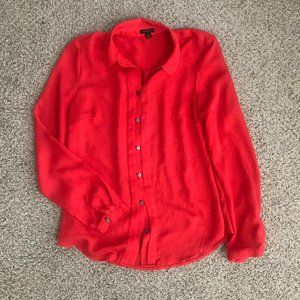 Ann Taylor Cherry Red Snakeskin Button Up Collared Long Sleeve Blouse